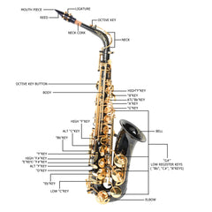 Ozici Be Brass Carving Pattern Pearl White Shell Button Saxophone with Strap - Black