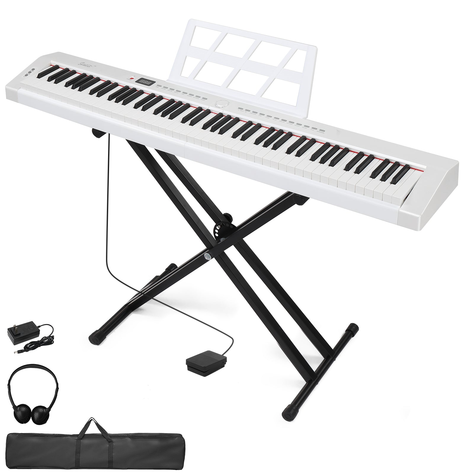 Ozici GPP-105 88 Key Full Size Semi-Weighted Standard Keyboards Digital Piano with Dual-tube X-Shape Stand, MIDI Bluetooth, Headphone