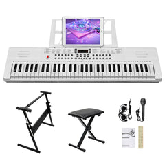 Ozici GEP-110 61 Key Lighting Keyboard with Piano Stand, Piano Bench, Built In Speakers, Headphone, Microphone, Music Rest, LED Screen