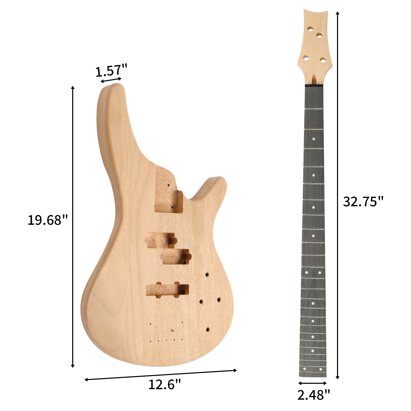 Ozici DIY 4 String IB Style Electric Bass Guitar Kits with Mahogany Body, Maple Neck and Accessories