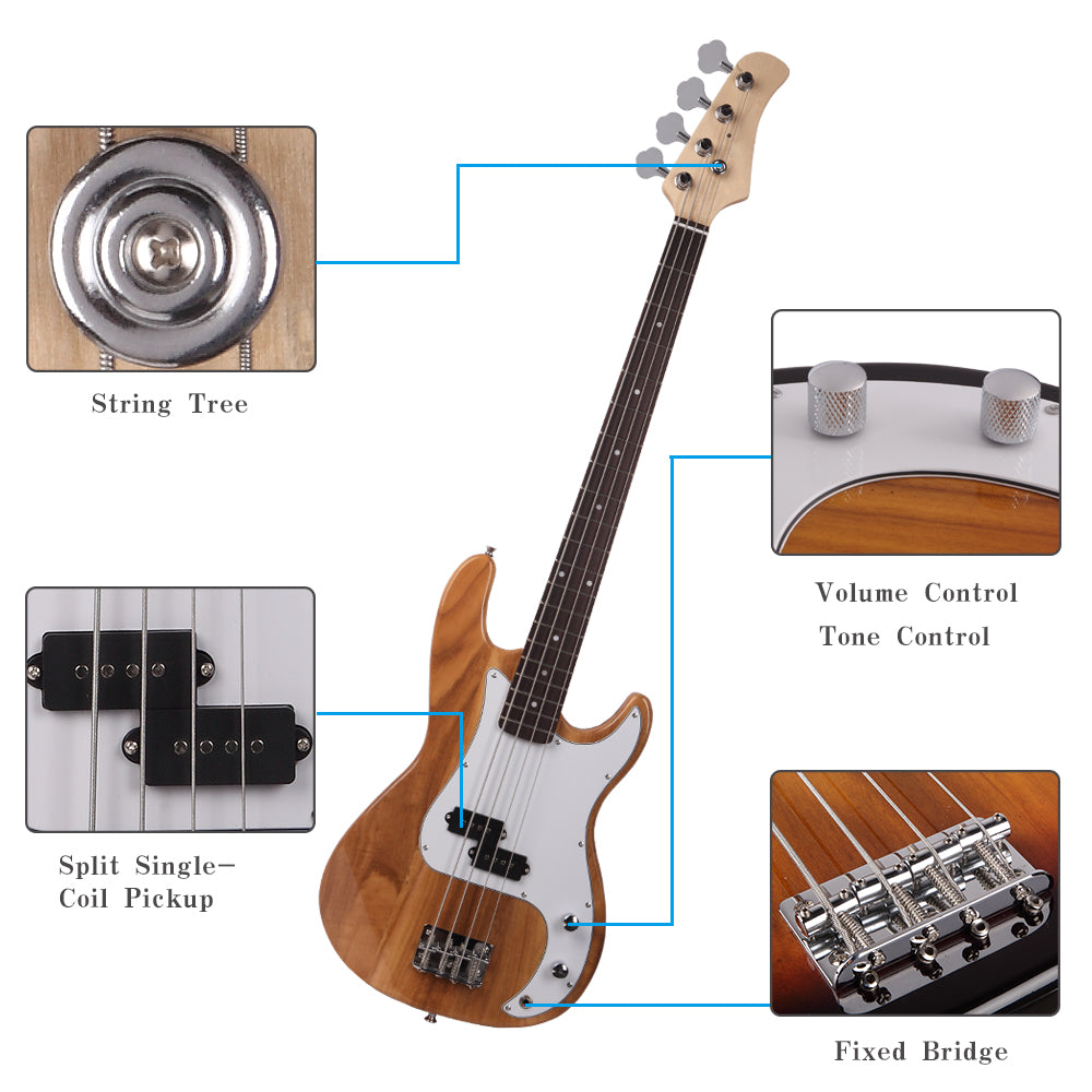 Ozici Exquisite Burning Fire Style Electric Bass Guitar - Burly Wood
