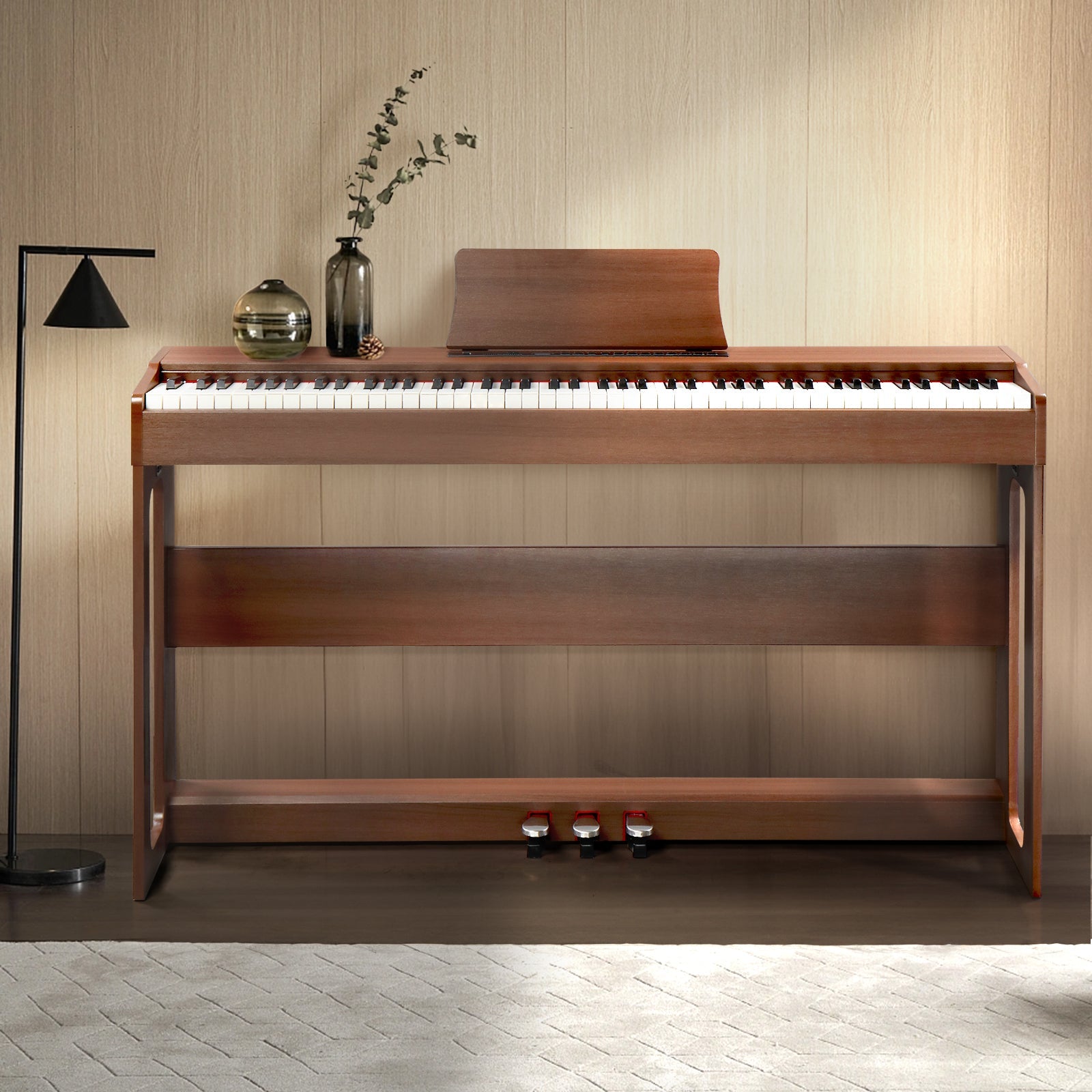 Ozici 88 Keys Full Weighted Keyboards Digital Piano with Furniture Stand, Power Adapter, Triple Pedals, Headphone, for All Experience Levels Black Walnut