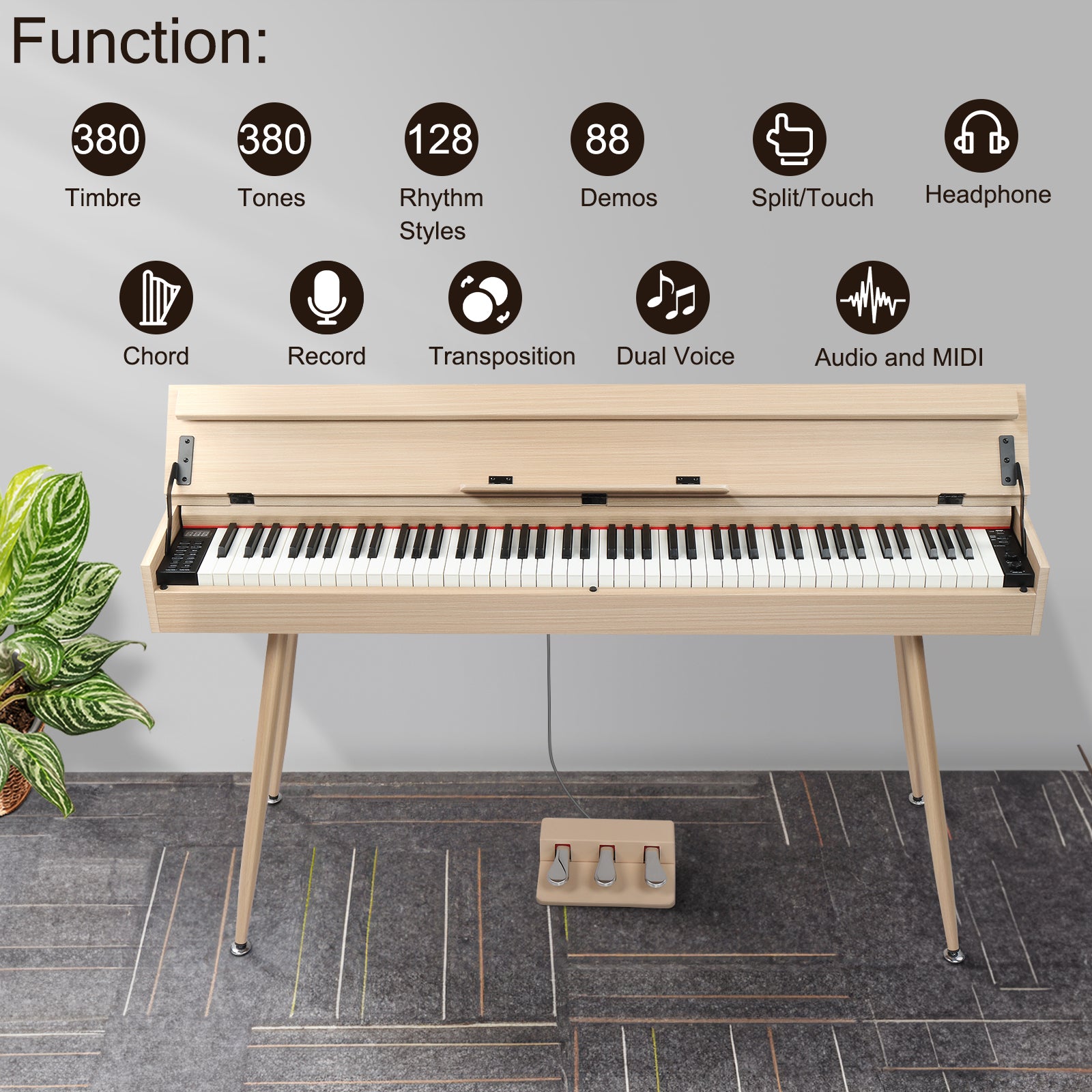 Ozici 88 Key Standard Full Weighted Keyboards Digital Piano with Metal Stand, Audio and MIDI Bluetooth
