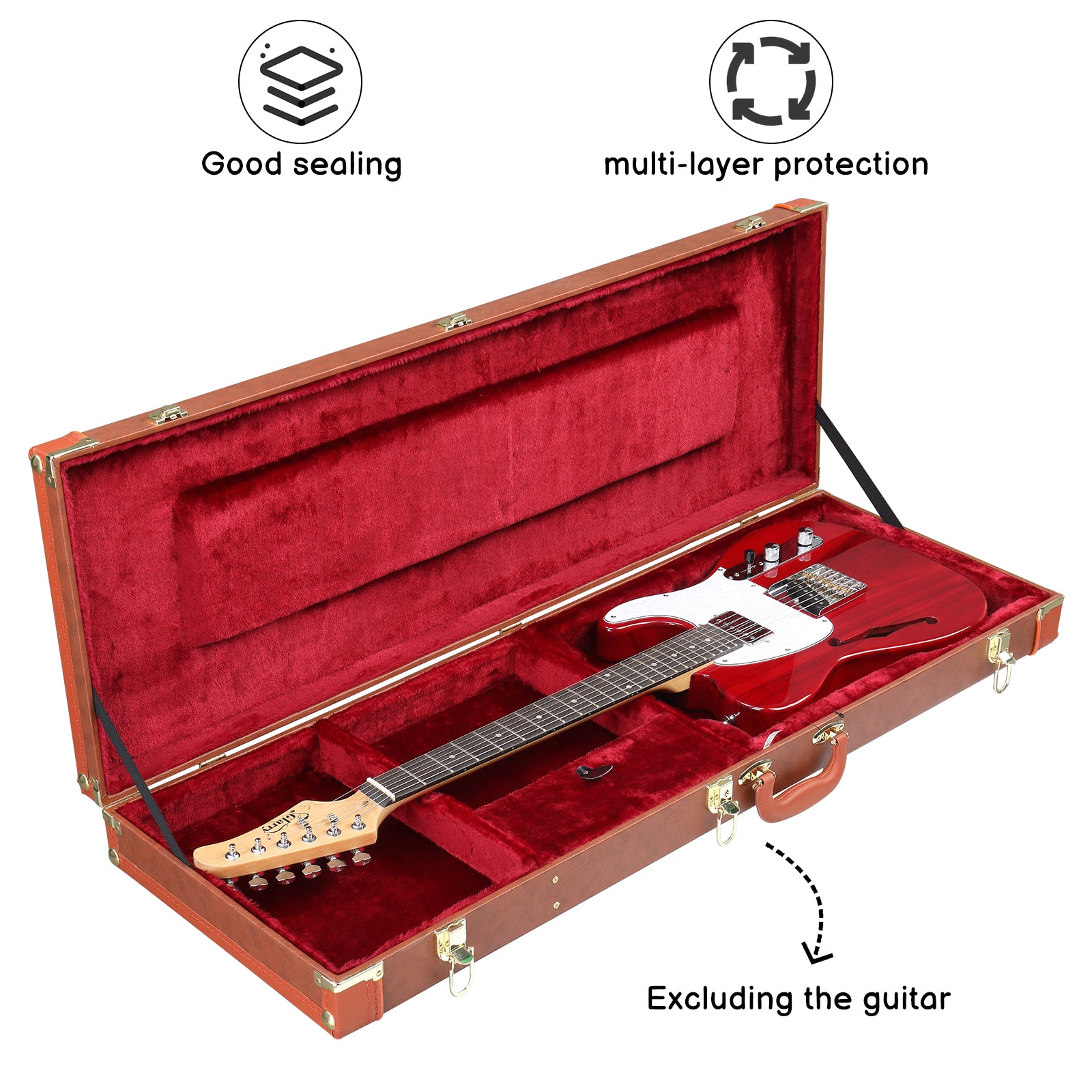 Ozici  Electric Guitar Square PU Hard Case Fits ST TL Burning fire 170 Style Electric Guitar - Brown