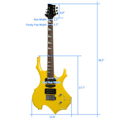 Ozici Novice Flame Shaped Electric Guitar HSH Pickup Bag Strap Paddle Rocker Cable Wrench Tool Yellow