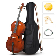 Ozici Full Side 4/4 Natural Color Spruce Panel Cello Tiger pattern process with Bag Bow Rosin Bridge Strings