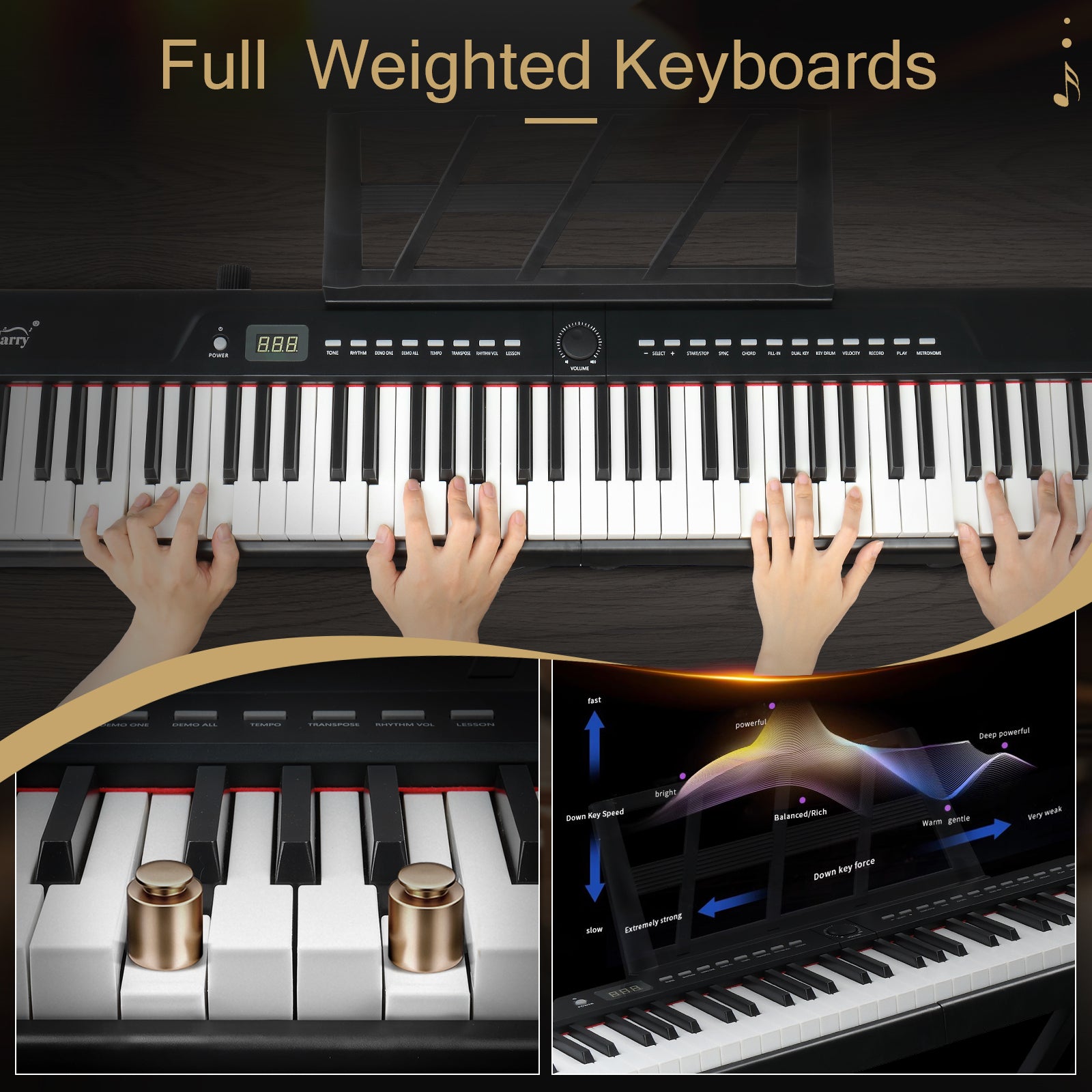 Ozici GPP-105 88 Key Full Size Semi-Weighted Standard Keyboards Digital Piano with Dual-tube X-Shape Stand, MIDI Bluetooth, Headphone