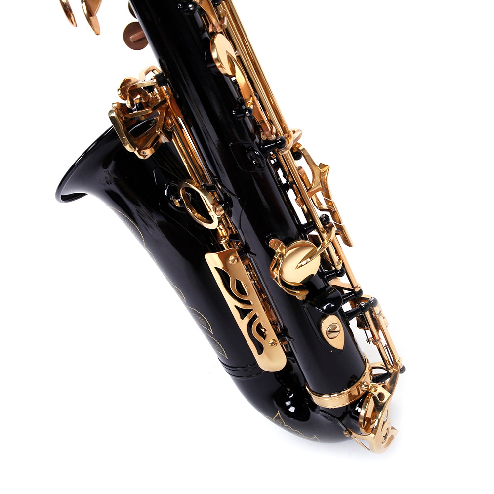 Ozici Be Brass Carving Pattern Pearl White Shell Button Saxophone with Strap - Black