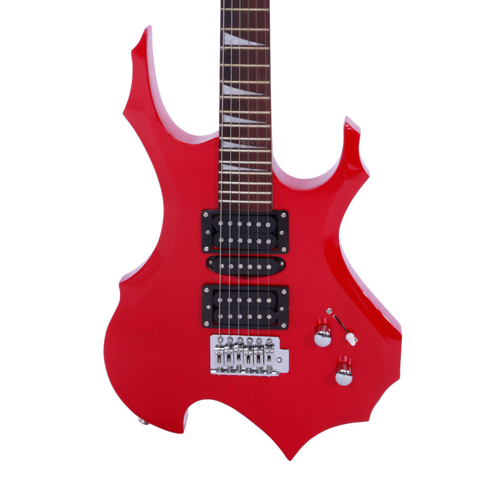 Ozici Novice Flame Shaped Electric Guitar HSH Pickup Bag Strap Paddle Rocker Cable Wrench Tool - Red