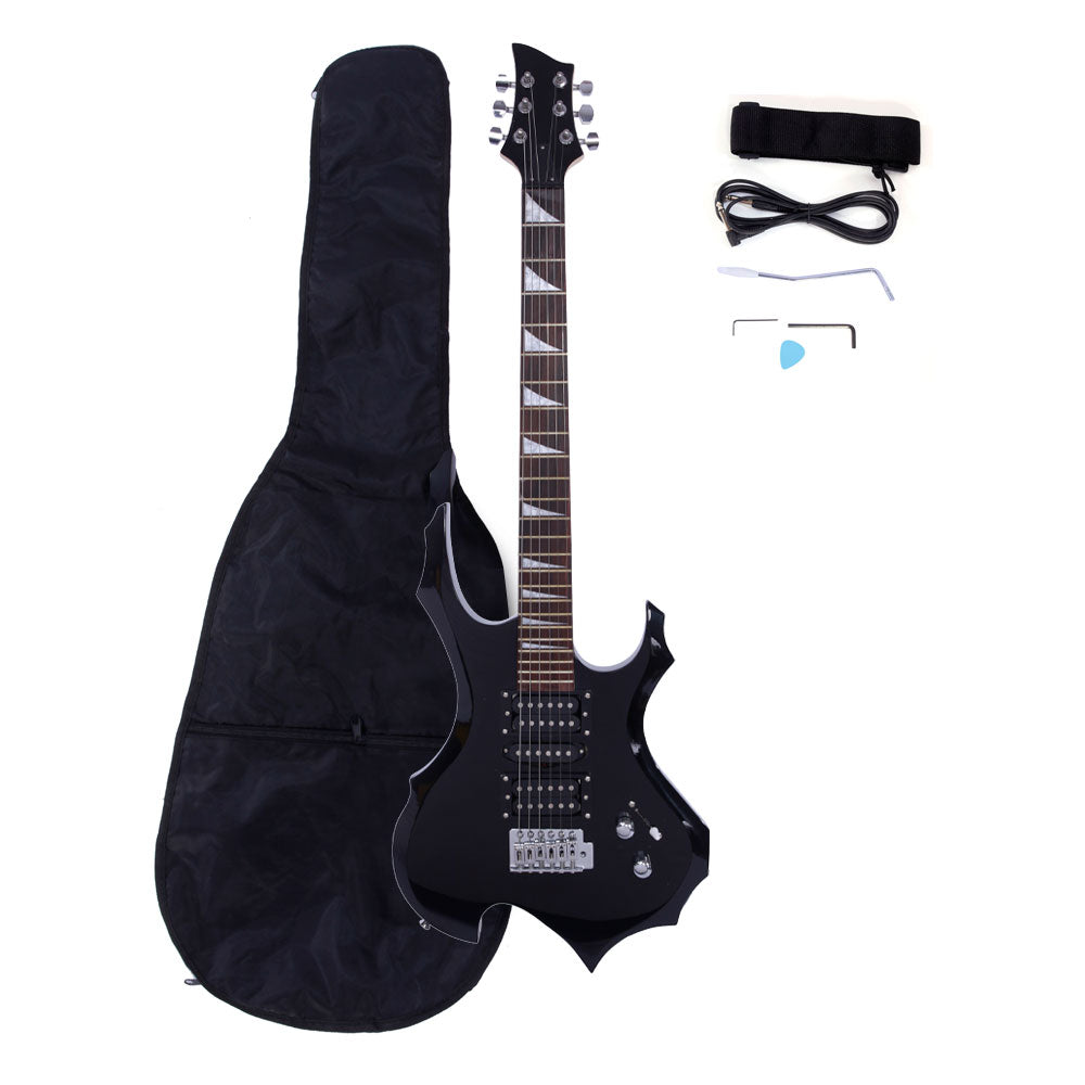 Ozici Novice Flame Shaped Electric Guitar HSH Pickup Bag Strap Paddle Rocker Cable Wrench Tool Black