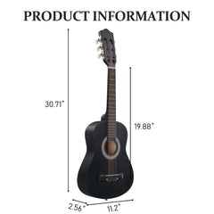 Ukscs Matte Black 30-inch Round Acoustic Guitar with Picks, Strings, Capo, Case, Tuner, and Strap