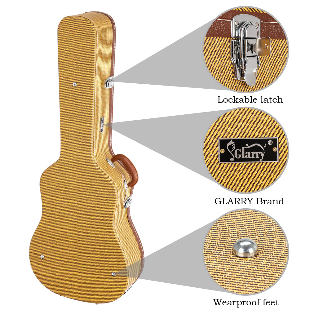 Ozici 41" Folk Guitar Hardshell Carrying Case Fits Most Acoustic Guitars Microgroove Flat - Yellow