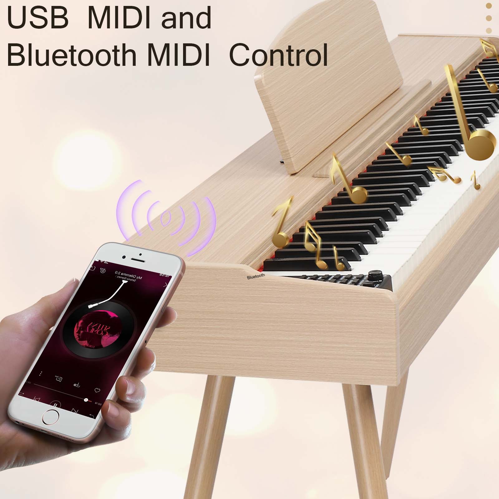 Ozici 88 Key Standard Full Weighted Keyboards Digital Piano with Metal Stand, Power Adapter, Triple Pedals, Headphone，for All Experience Levels Natural Technology Wood