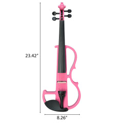 Ozici Full Size 4/4 Bunnel Edge Electric Silent Violin with Case Bow Rosin Headphone Connecting Line Pink