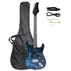 Ozici Lightning Style Electric Guitar with Power Cord/Strap/Bag/Plectrums Black & Dark Blue