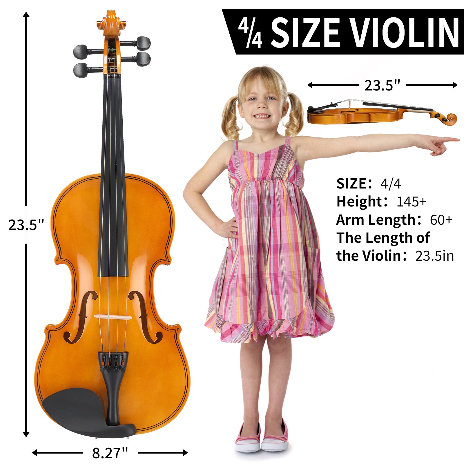 Ozici Full Size 4/4 Violin Set for Adults Beginners Students with Hard Case,Violin Bow,Shoulder Rest,Rosin,Extra Strings and Sordine