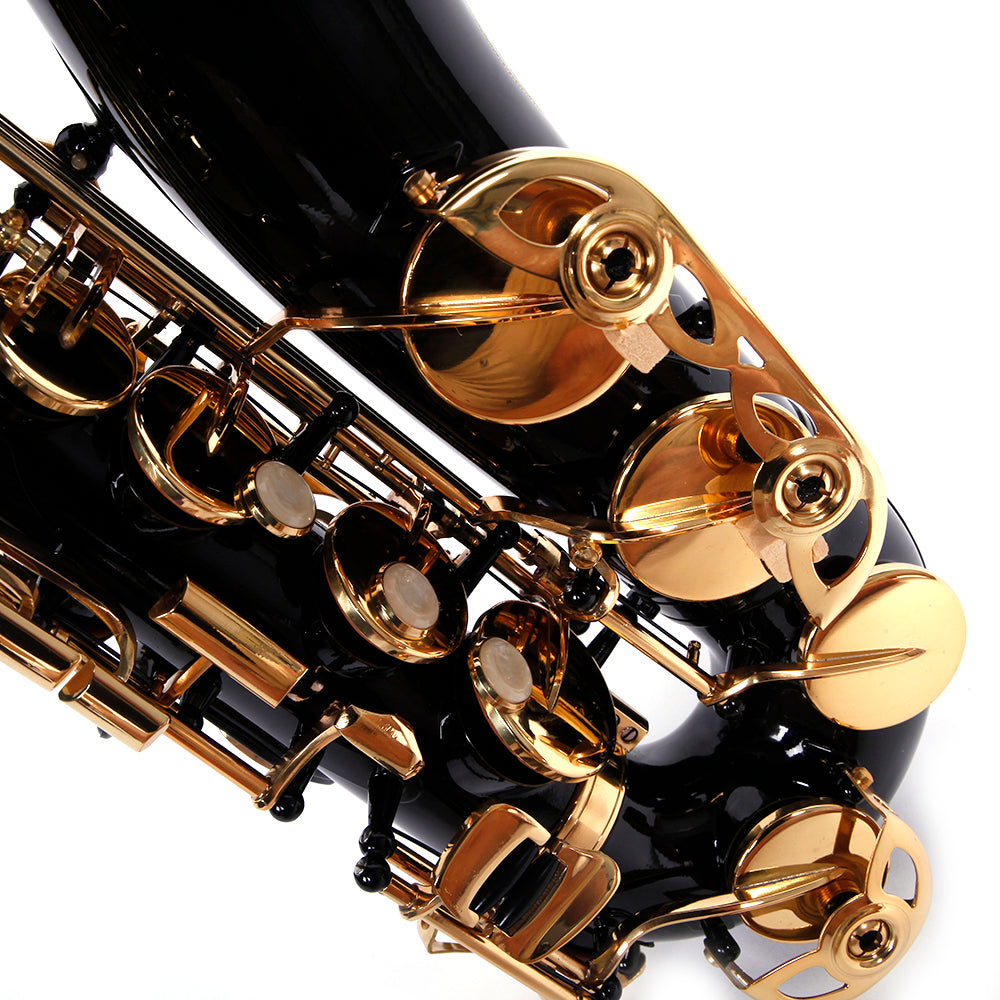 Ozici Be Brass Carving Pattern Pearl White Shell Button Saxophone with Strap - Black