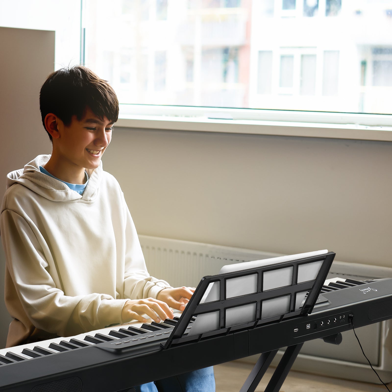 Ozici GPP-105 88 Key Full Size Semi-Weighted Standard Keyboards Digital Piano with Dual-tube X-Shape Stand, MIDI Bluetooth, Headphone