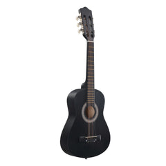 Ukscs Matte Black 30-inch Round Acoustic Guitar with Picks, Strings, Capo, Case, Tuner, and Strap