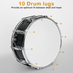 Ozici 14 x 5.5in Snare Drum Set with Drumstick Holder, Snare Drum Bag, Strap, Mute Pad & Drum Stick for Beginner Student Black