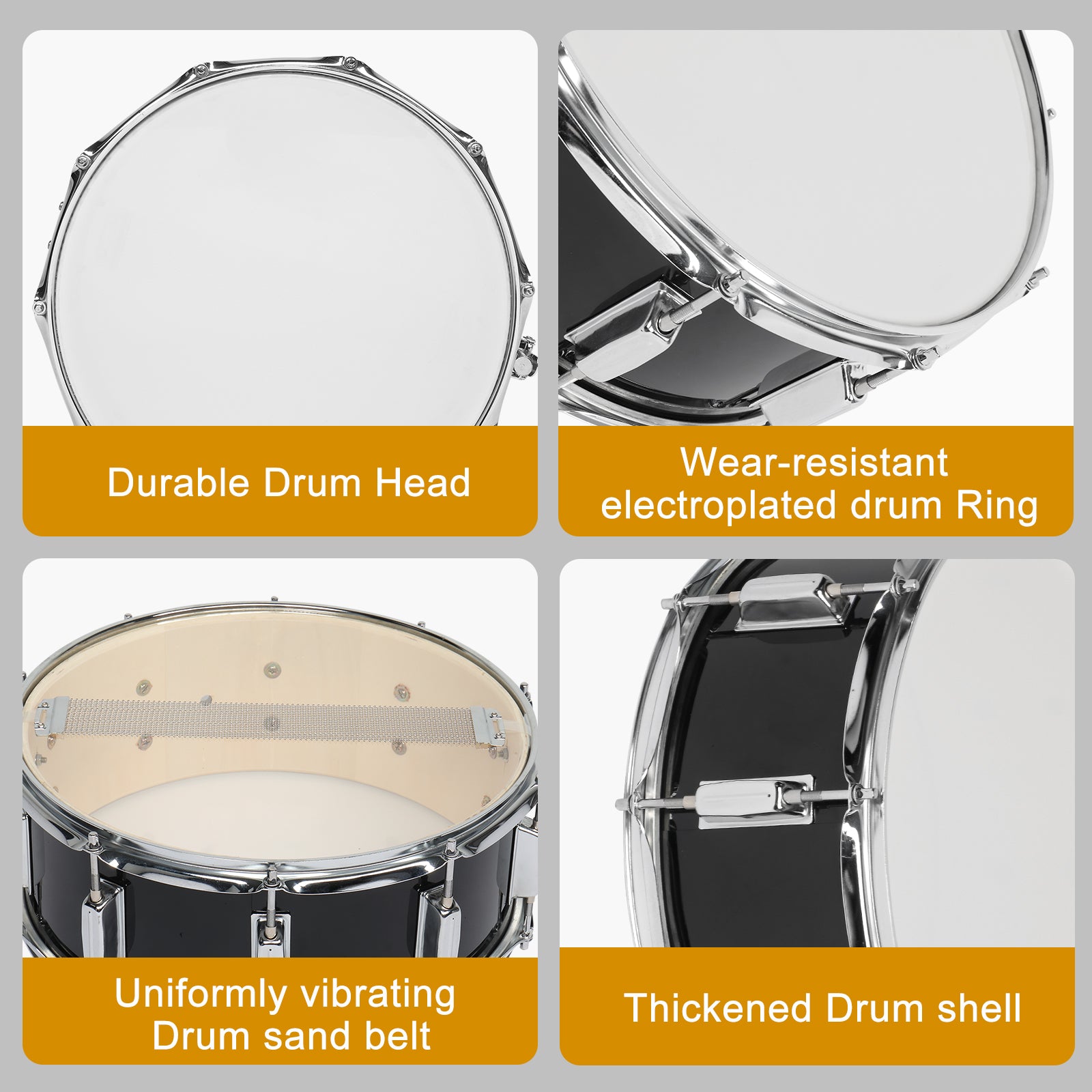 Ozici 14 x 5.5in Snare Drum Set with Drumstick Holder, Snare Drum Bag, Strap, Mute Pad & Drum Stick for Beginner Student Black
