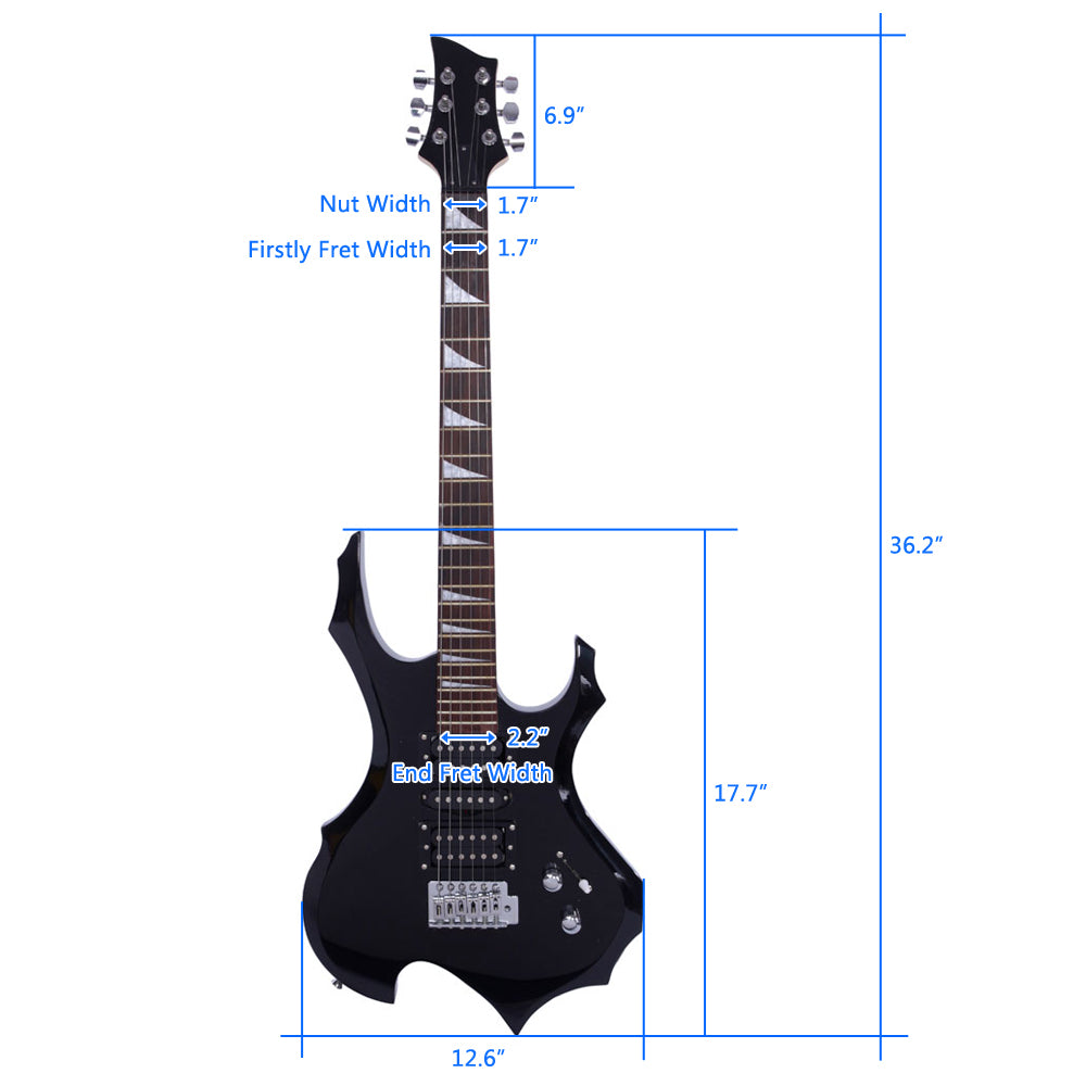 Ozici Novice Flame Shaped Electric Guitar HSH Pickup Bag Strap Paddle Rocker Cable Wrench Tool Black