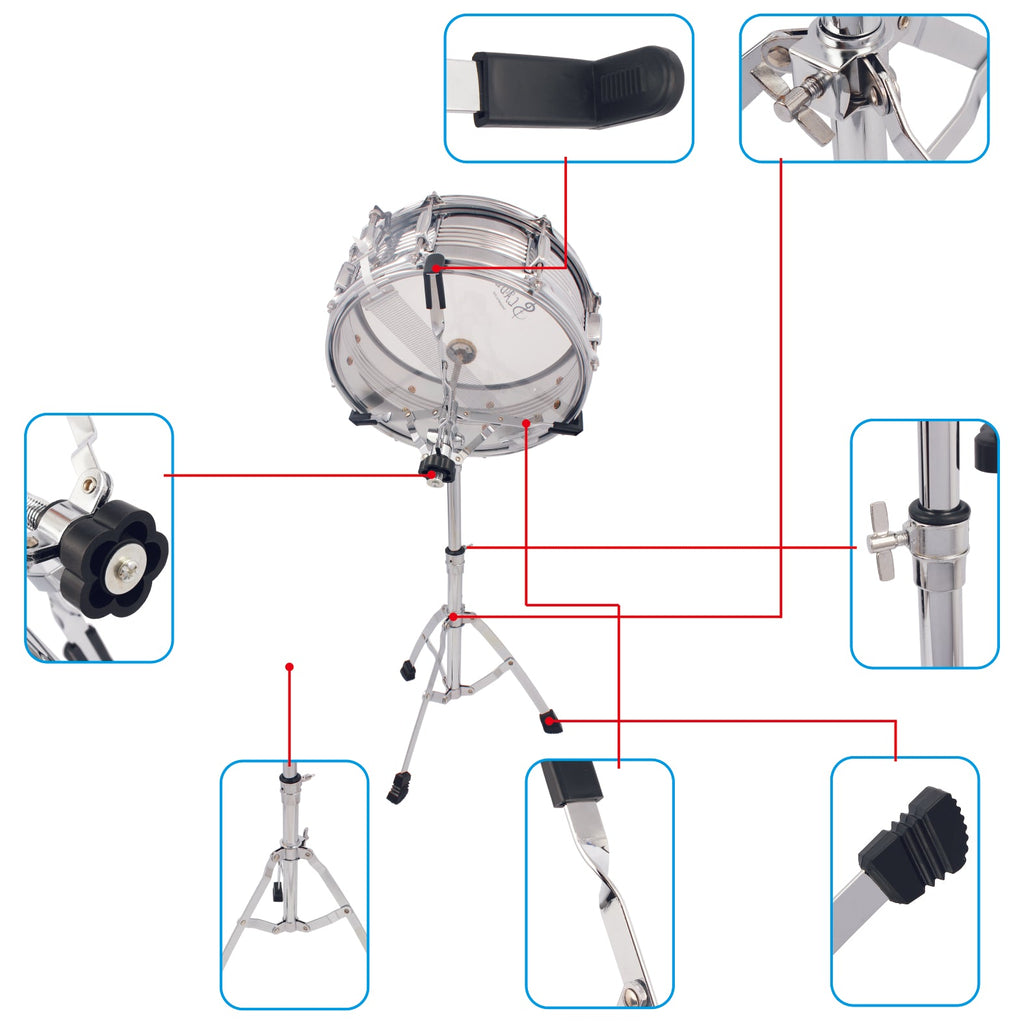 Ozici Chrome Plated Dumb Snare Drum Stand Tripod Silver