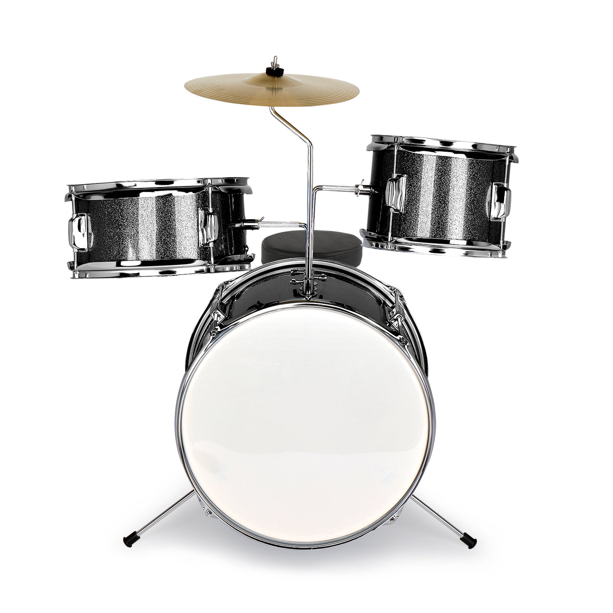 Ozici 14"x10" 3-Pieces Junior Kids Drum Set Kit Pedal Drum Stick Wrench Drum Stool Black