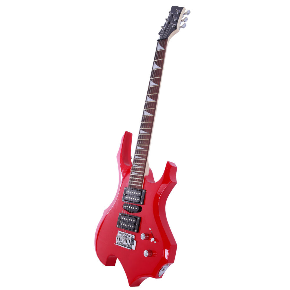 Ozici Novice Flame Shaped Electric Guitar HSH Pickup Bag Strap Paddle Rocker Cable Wrench Tool - Red