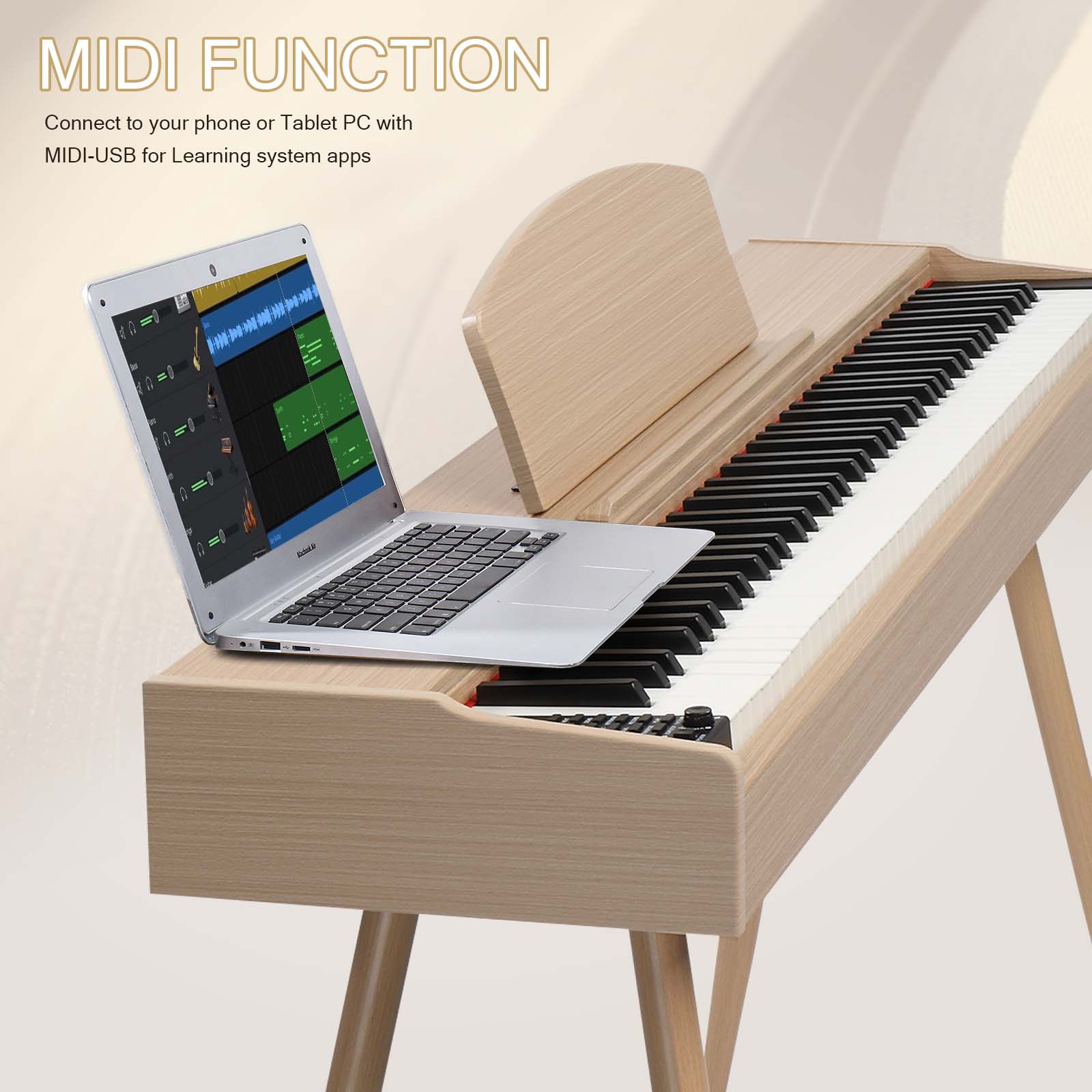 Ozici 88 Key Standard Full Weighted Keyboards Digital Piano with Metal Stand, Power Adapter, Triple Pedals, Headphone，for All Experience Levels Natural Technology Wood