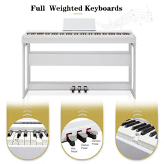 Ozici 88 Keys Full Weighted Keyboards Digital Piano with Furniture Stand, Power Adapter, Triple Pedals, Headphone, for All Experience Levels White