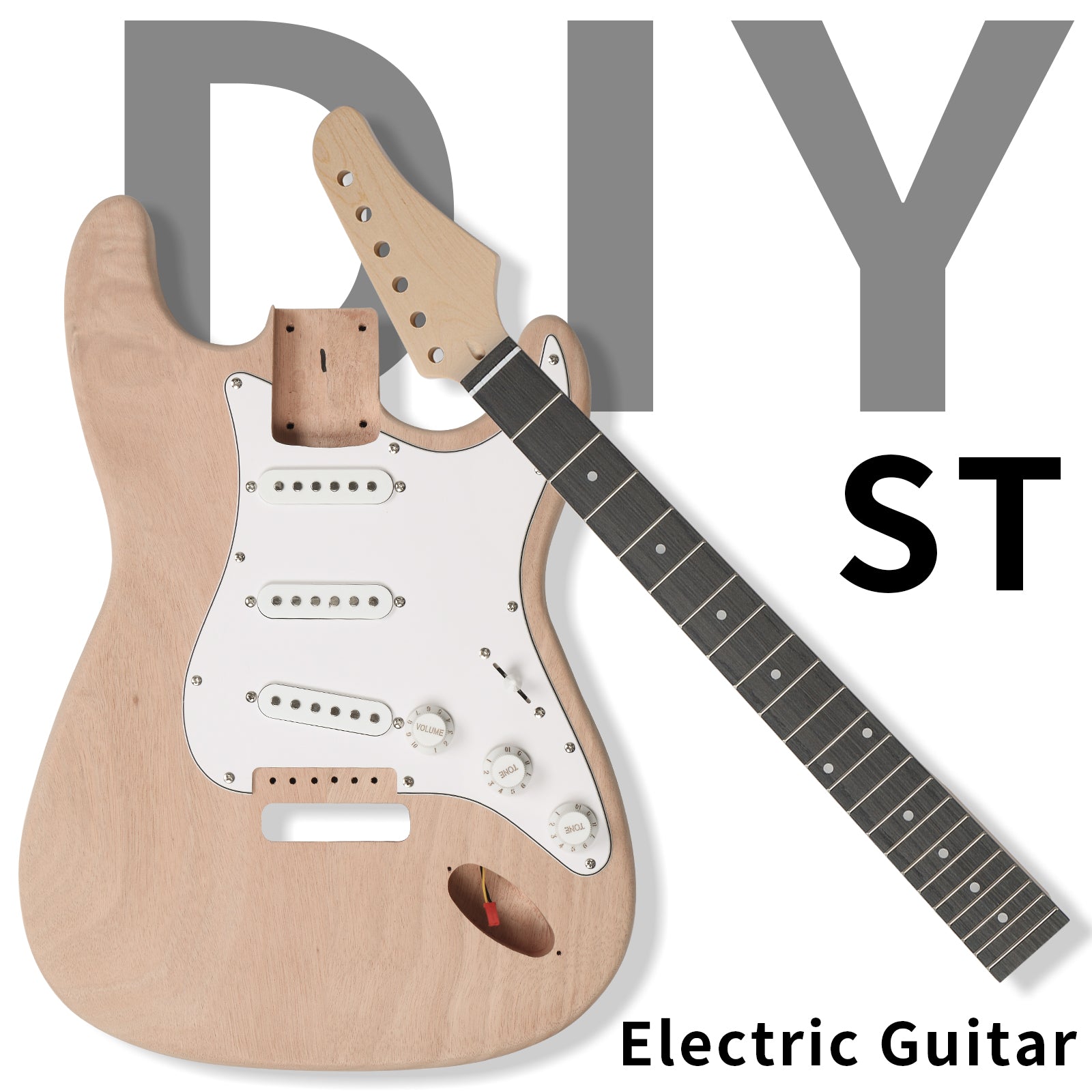 Ozici DIY 6 String ST Style Electric Guitar Kits with Mahogany Body, Maple Neck and Accessories