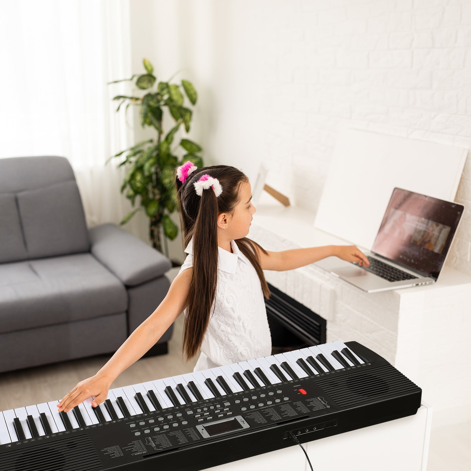 Ozici GEP-203 61 Key Keyboard with Piano Stand, Piano Bench, Built In Speakers, Headphone, Microphone, Music Rest, LED Screen