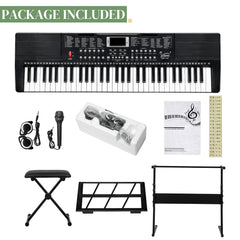 Ozici GEP-110 61 Key Keyboard with Piano Stand, Piano Bench, Built In Speakers, Headphone, Microphone, Music Rest, LED Screen, 3 Teaching Modes for Beginners