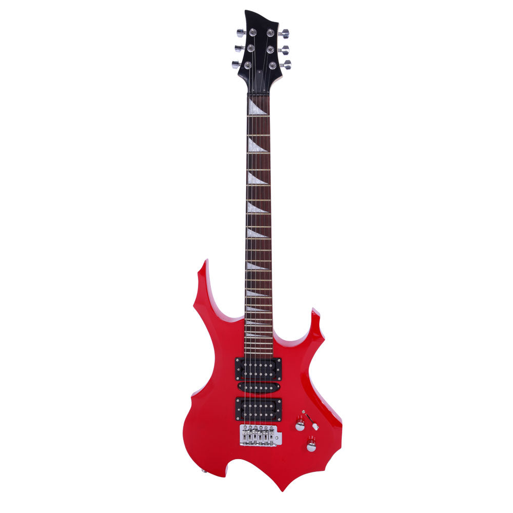 Ozici Novice Flame Shaped Electric Guitar HSH Pickup Bag Strap Paddle Rocker Cable Wrench Tool - Red