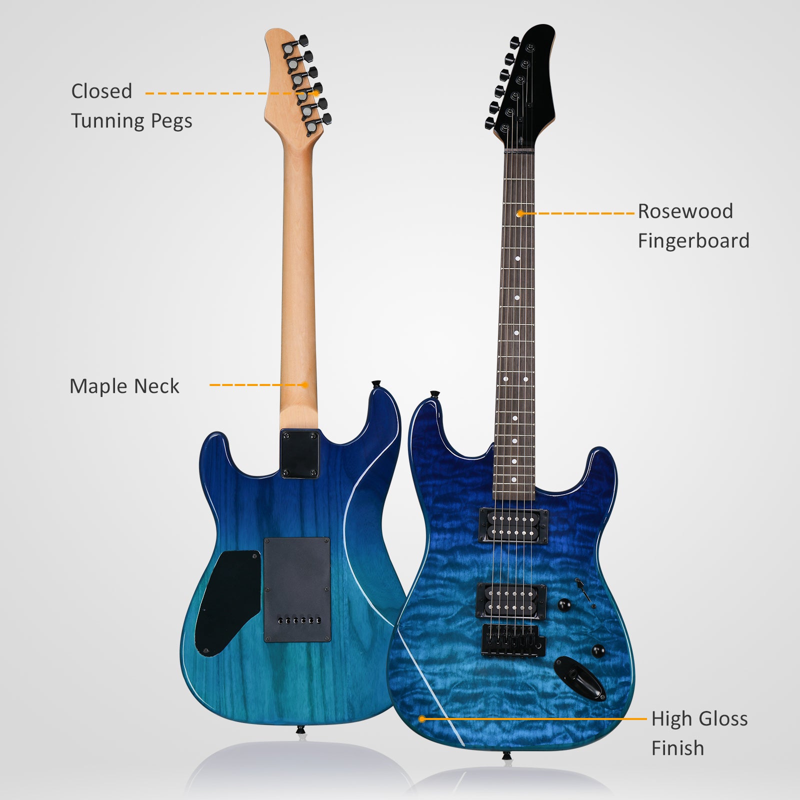 Ozici 39in Electric Guitar H-H Pickups Trans Blue suit for Heavier Rock