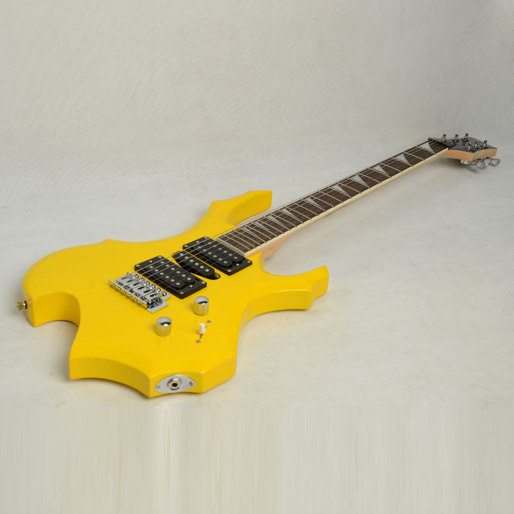 Ozici Novice Flame Shaped Electric Guitar HSH Pickup Bag Strap Paddle Rocker Cable Wrench Tool Yellow