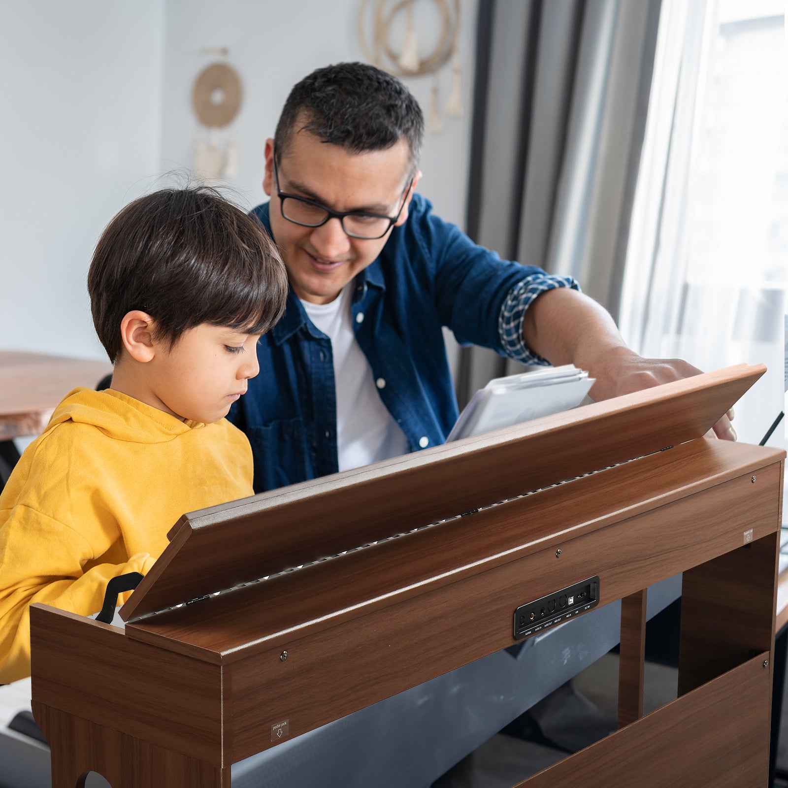Ozici GDP-107 88 Key Standard Full Weighted Keyboards Digital Piano with Furniture Stand, Audio and MIDI Bluetooth, Triple Pedals, Headphone，for Black Walnut