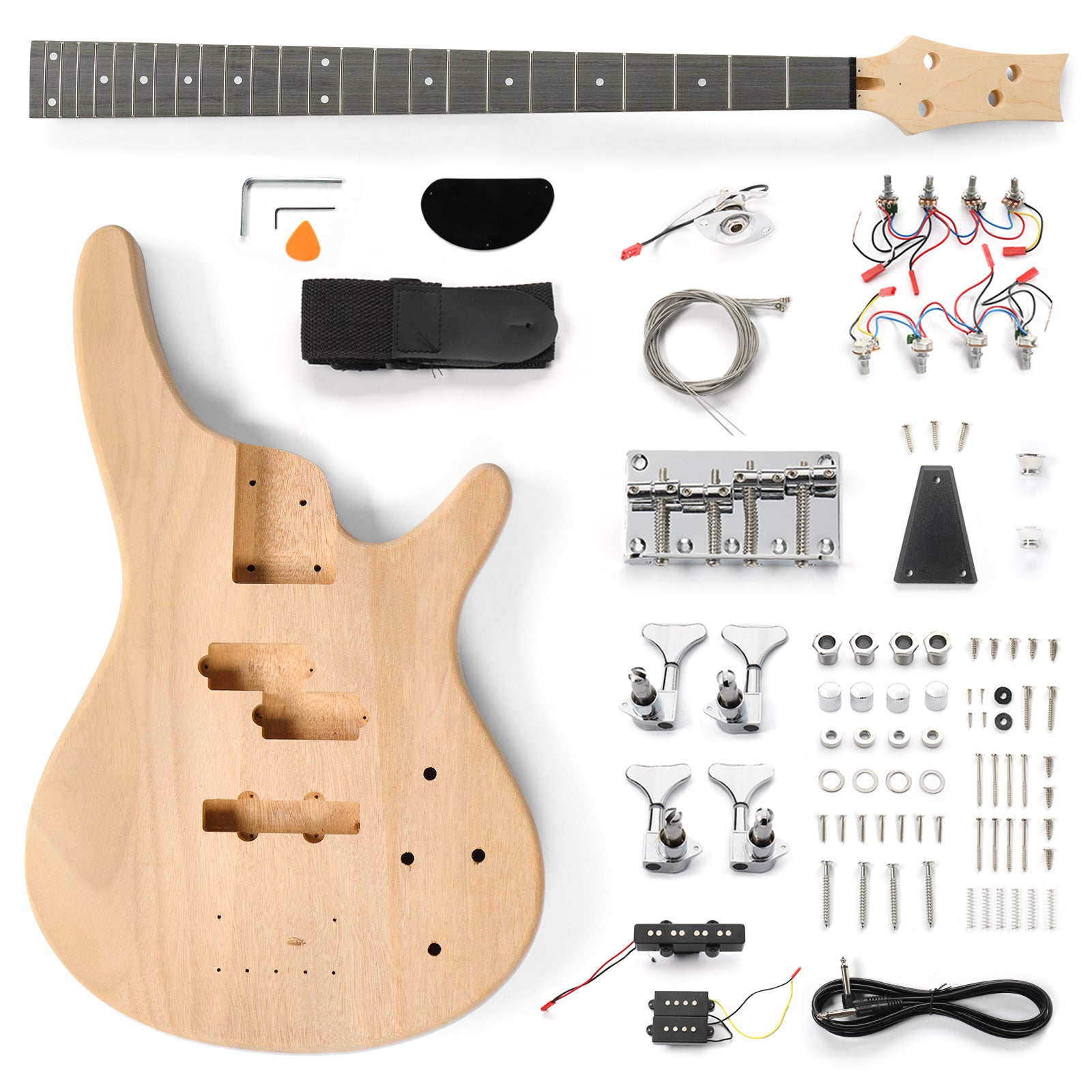 Ozici DIY 4 String IB Style Electric Bass Guitar Kits with Mahogany Body, Maple Neck and Accessories