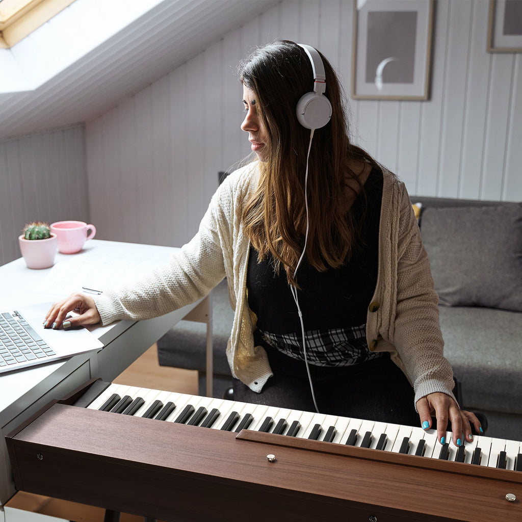 Ozici 88 Key Standard Full Weighted Keyboards Digital Piano with Metal Stand, Power Adapter, Triple Pedals, Headphone