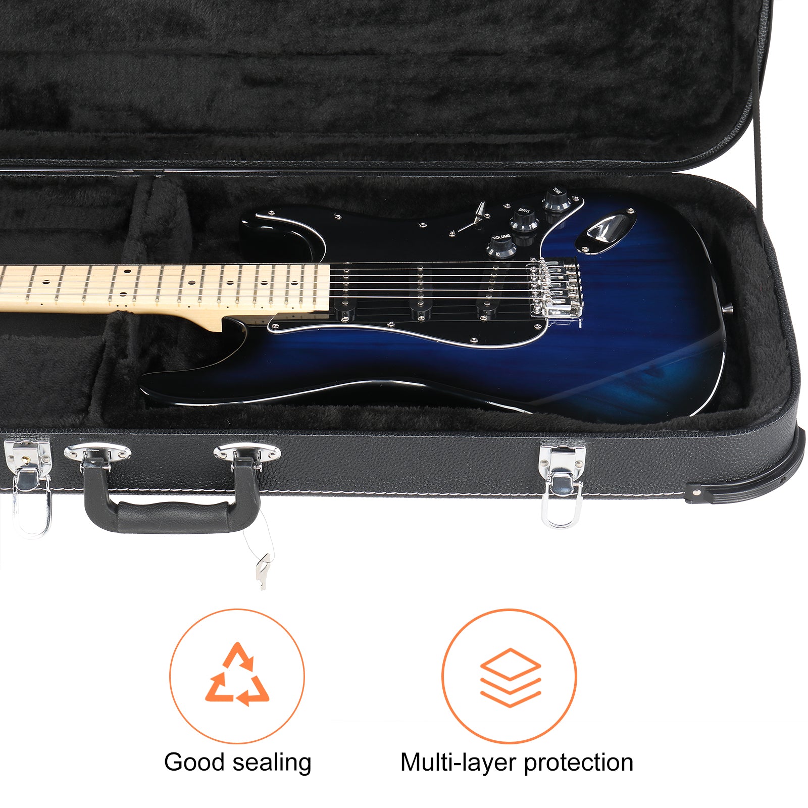Ozici Electric Guitar Square Hard Case with Protective Sleeve Fits ST TL Burning fire 170 Style Electric Guitar
