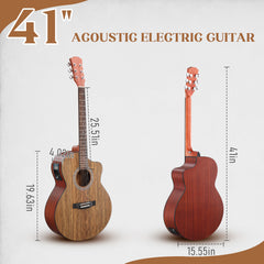 Ukscs 41-inch walnut top acoustic guitar with matte binding, comes with a 15W amplifier, bag, tuner, strings and other accessories, natural wood color.