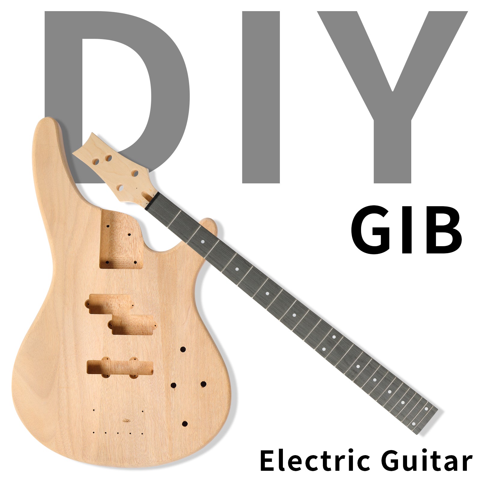 Ozici DIY 4 String IB Style Electric Bass Guitar Kits with Mahogany Body, Maple Neck and Accessories