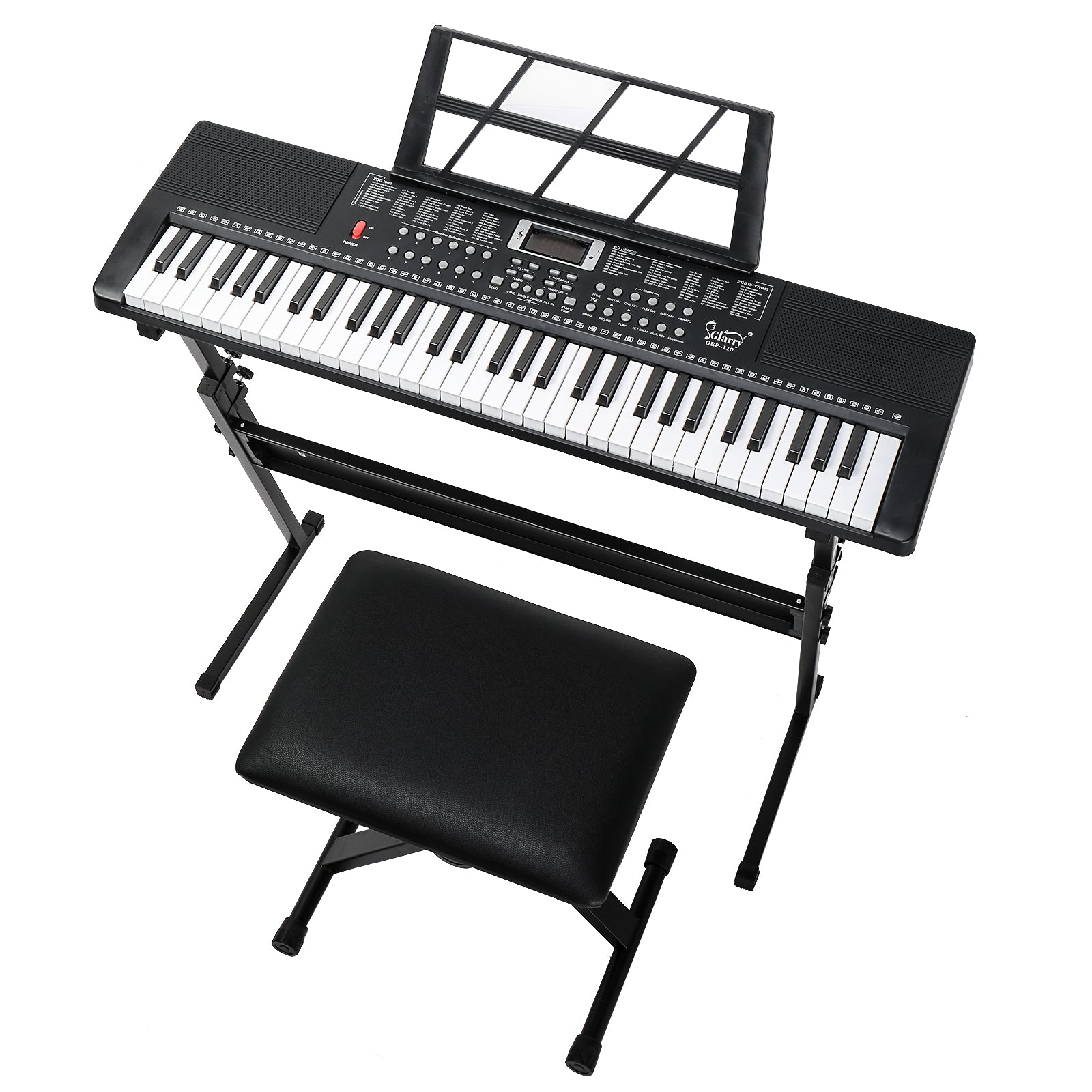 Ozici GEP-110 61 Key Keyboard with Piano Stand, Piano Bench, Built In Speakers, Headphone, Microphone, Music Rest, LED Screen, 3 Teaching Modes for Beginners