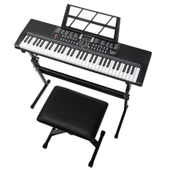 Ozici GEP-110 61 Key Keyboard with Piano Stand, Piano Bench, Built In Speakers, Headphone, Microphone, Music Rest, LED Screen, 3 Teaching Modes for Beginners