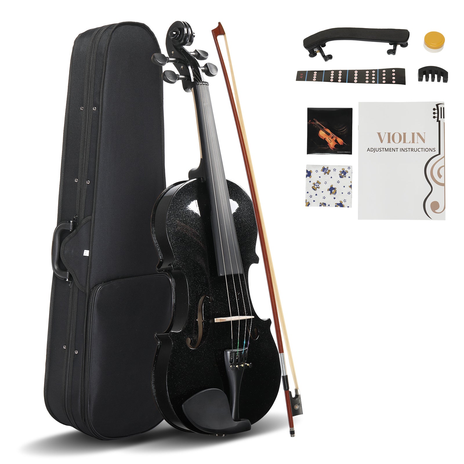 Ozici Full Size 4/4 Violin Set for Adults Beginners Students with Hard Case,Violin Bow,Shoulder Rest,Rosin,Extra Strings and Sordine