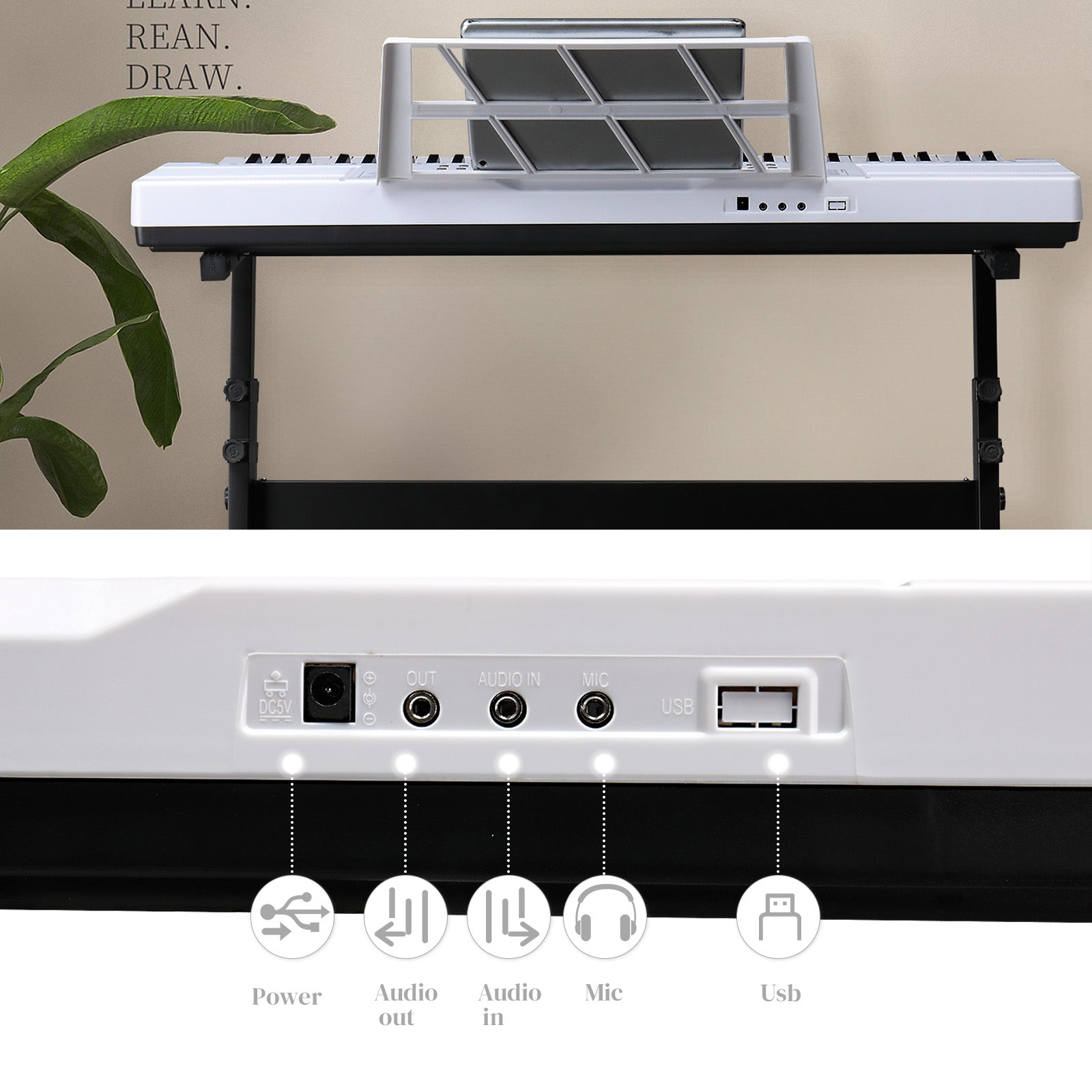 Ozici GEP-110 61 Key Lighting Keyboard with Piano Stand, Piano Bench, Built In Speakers, Headphone, Microphone, Music Rest, LED Screen