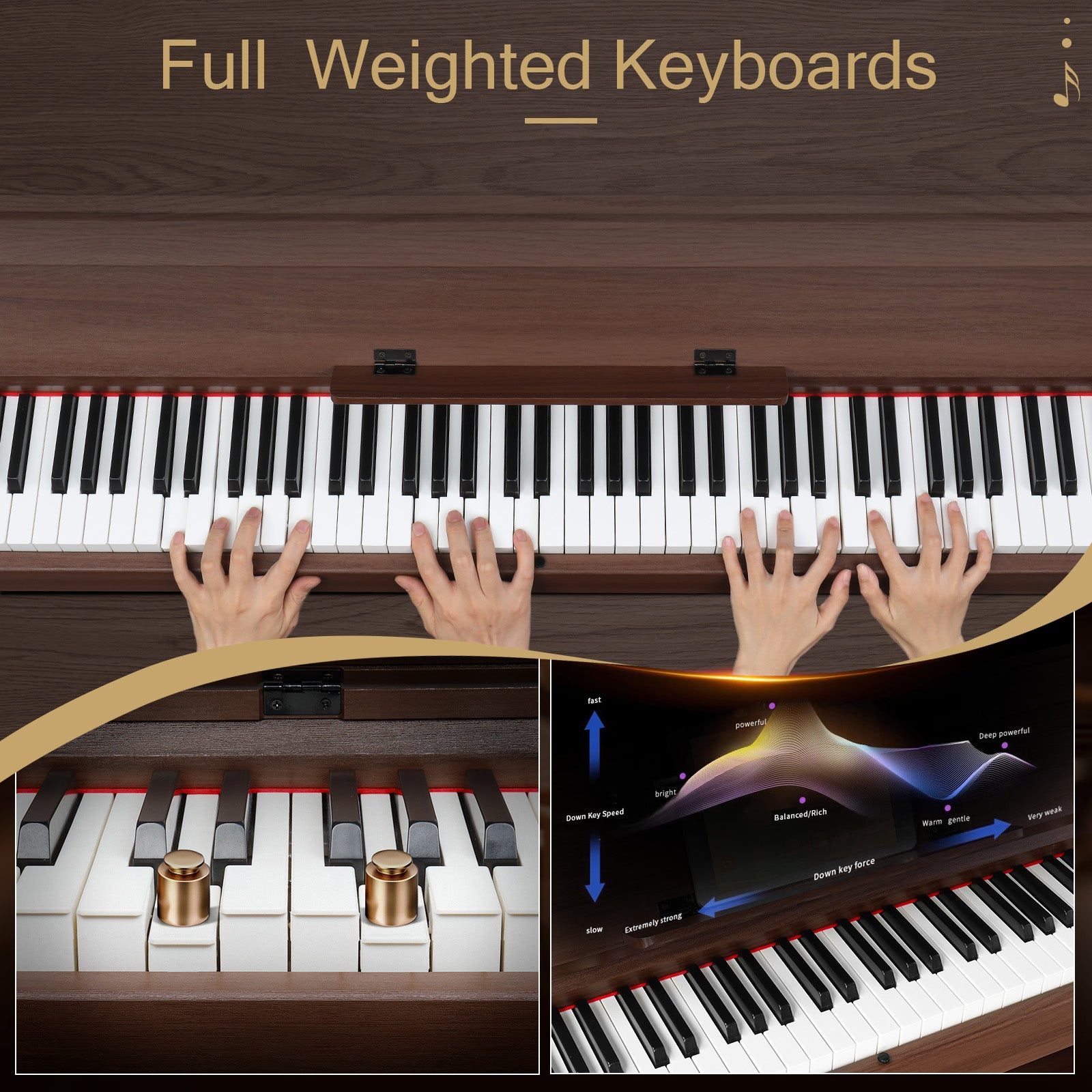 Ozici GDP-107 88 Key Standard Full Weighted Keyboards Digital Piano with Furniture Stand, Audio and MIDI Bluetooth, Triple Pedals, Headphone，for Black Walnut