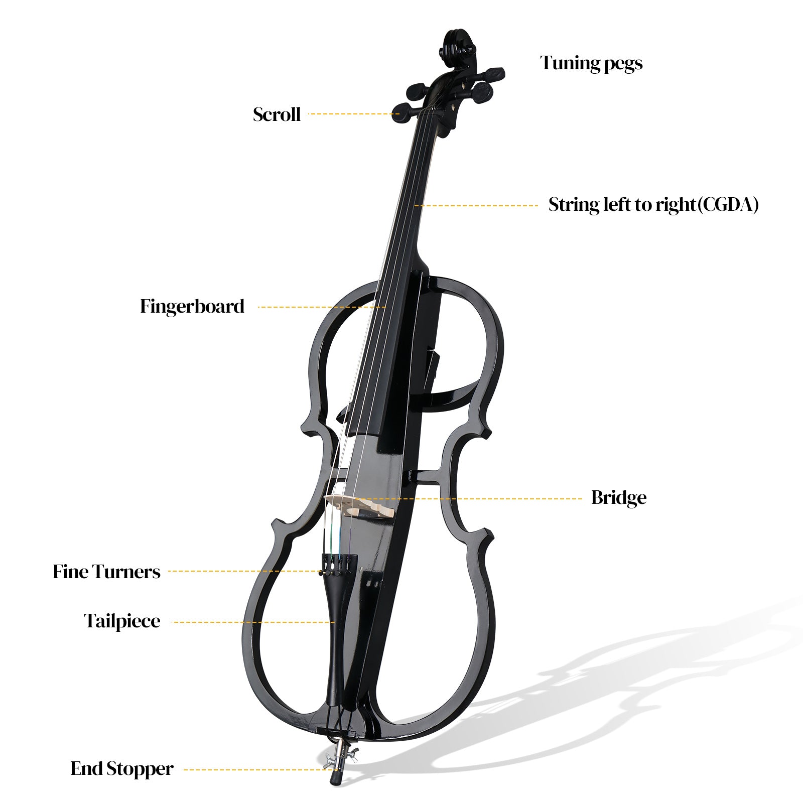 Ozici Full Size 4/4 Electric Style Cello with Case Bow Rosin Earphone Connecting line