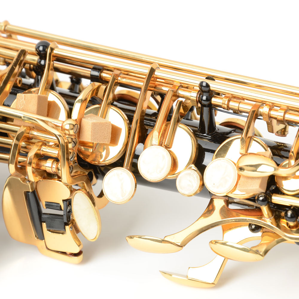 Ozici Be Brass Carving Pattern Pearl White Shell Button Saxophone with Strap - Black